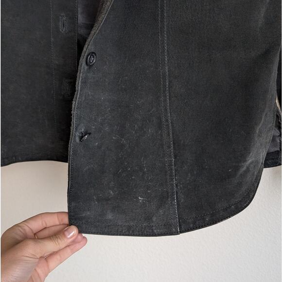 AMI Vintage 80's Black Suede Leather Button Shirt Jacket Shacket, size S - Picture 6 of 9